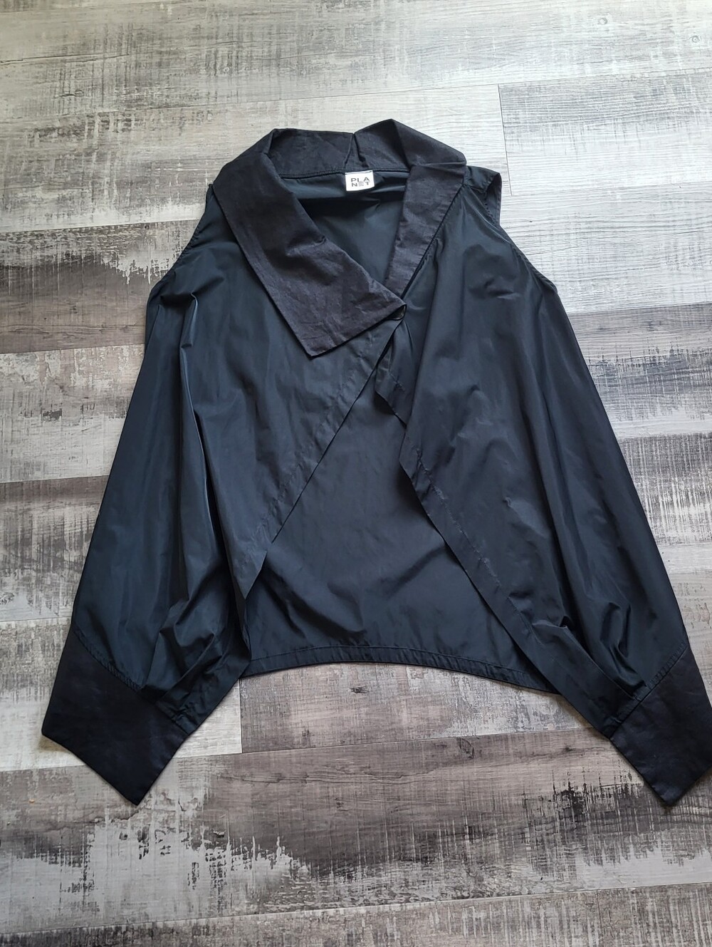 Planet by Lauren G Nylon Linen Asymmetrical Jacket Vest Cape OS Black Wimsygoth